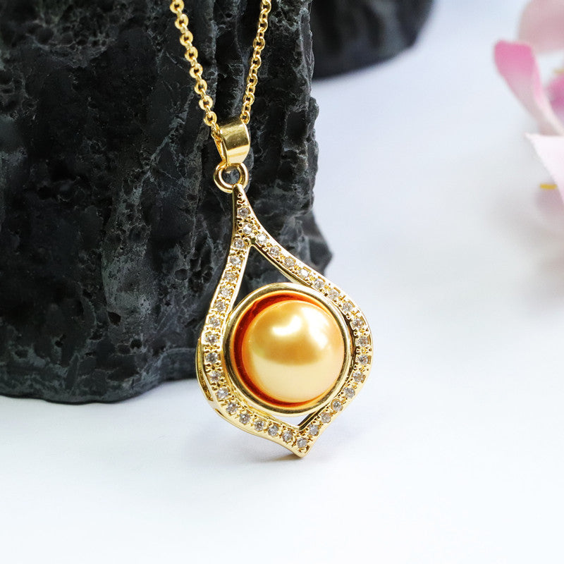 Champagne Shell Pearl Teardrop Pendant — No Chain