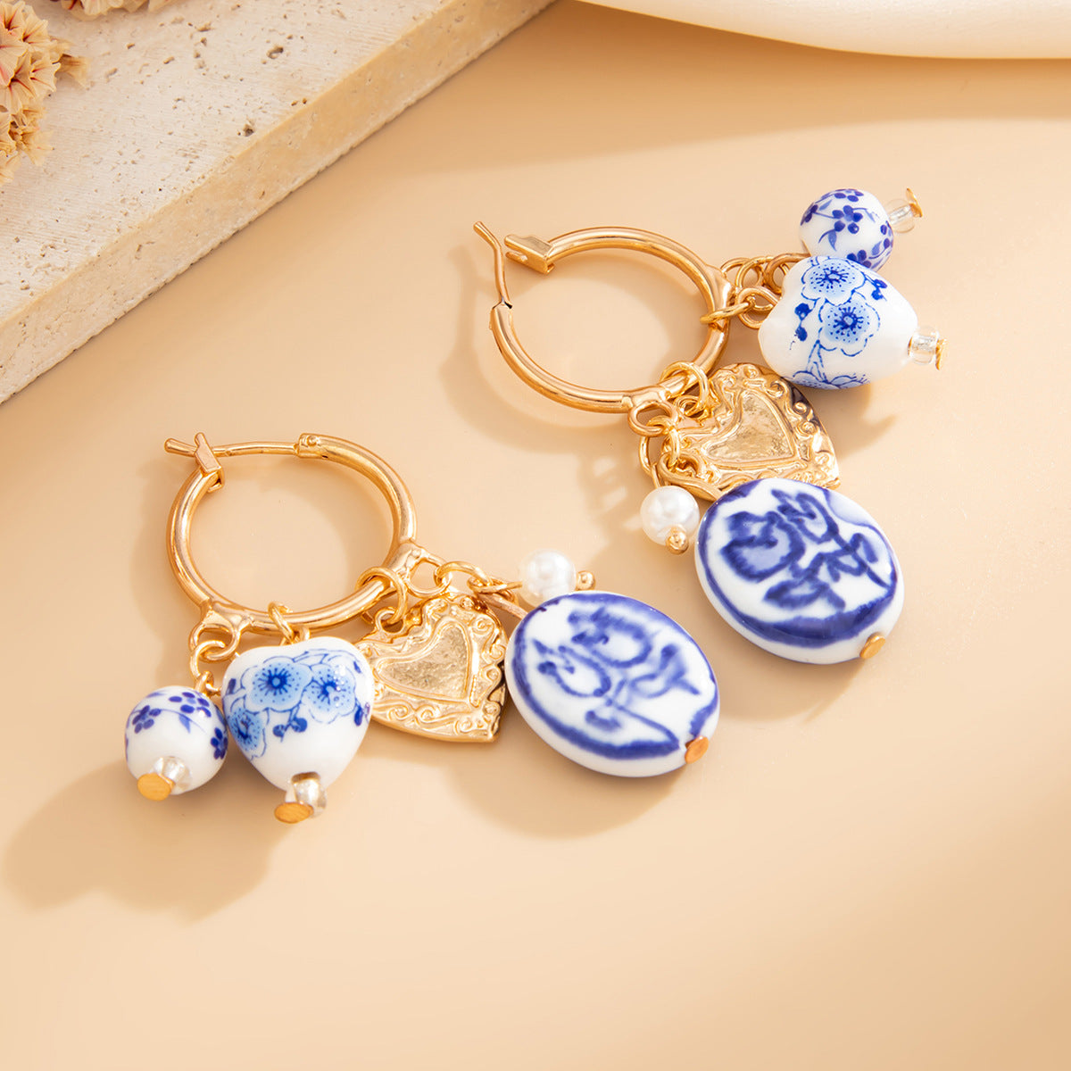 Planderful Pearl Heart Pendant Earrings Vienna Verve For Women Ceramic Flower Design Stunning Statement Jewelry