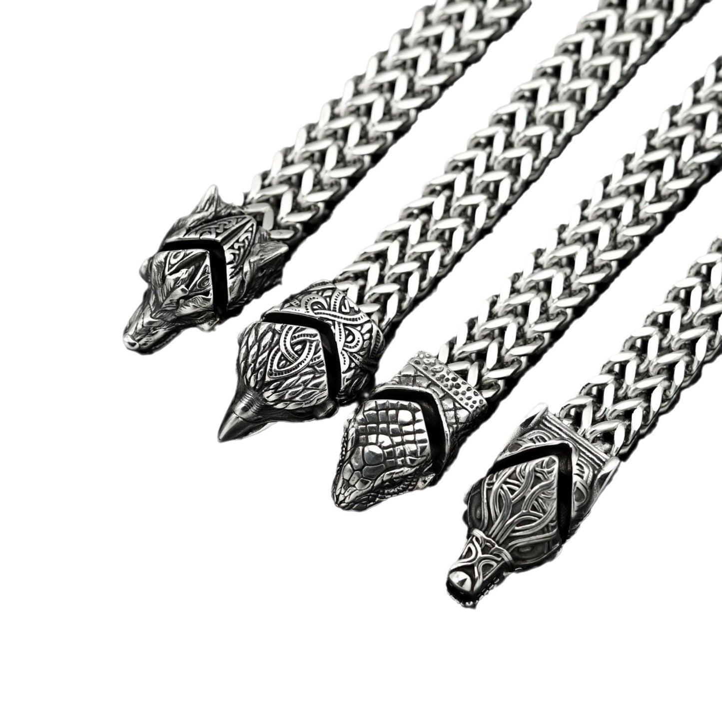 Planderful Stainless Steel Viking Bracelet For Men And Unisex Thick Chain Wolf Eagle Head Nordic Design