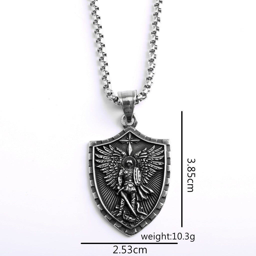 Vintage St. Michael Dragon Stainless Steel Men's Pendant Necklace