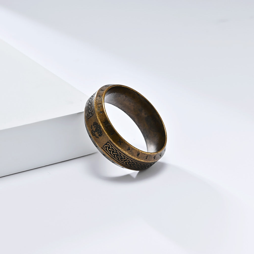 Planderful Titanium Steel Ring For Men Tree Of Life Nordic Celtic Viking Text Durable Retro Jewelry