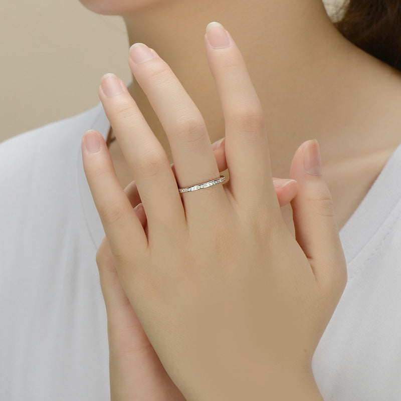 Sterling Silver Layered Band Zircon Ring - Japanese and Korean Style Instagram Trend
