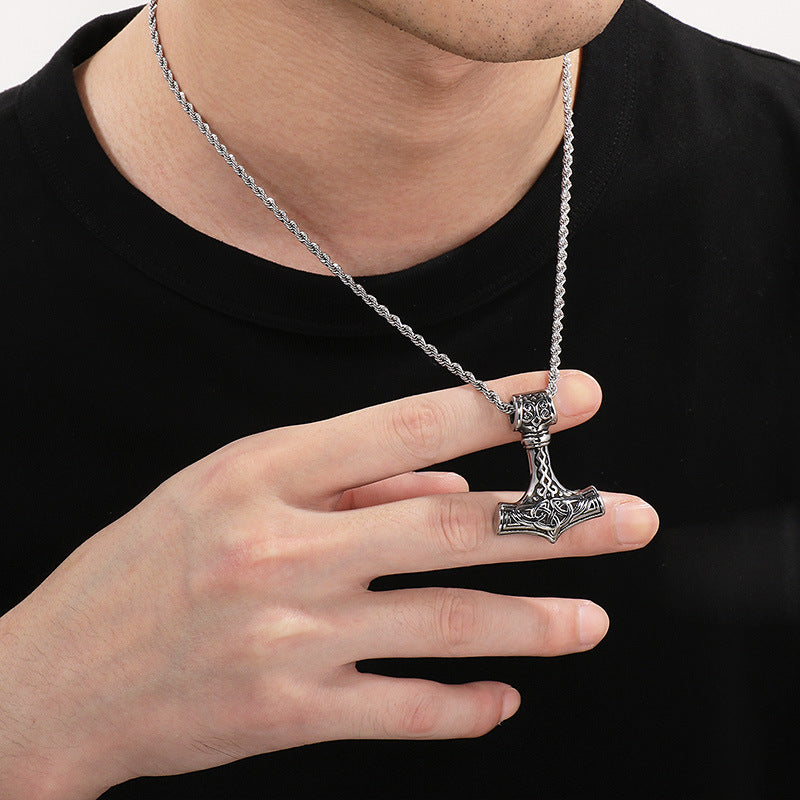 Nordic Viking Triangle Rune Jewelry, Punk Style Retro Quake Double-Sided Rune Men's Titanium Necklace