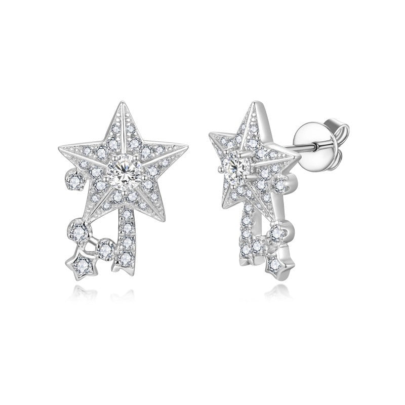 Planderful Moissanite Pentagram Earrings S925 Sterling Silver For Women Sparkling Everyday Wear