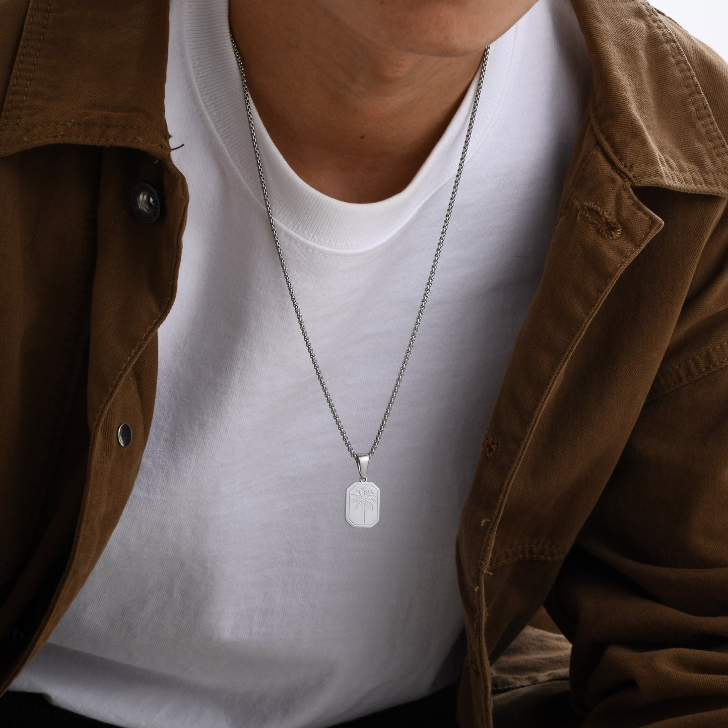 Jewelry Stainless Steel Corroded Palm Tree Pendant Necklace