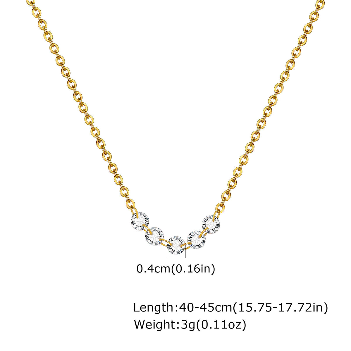 Stainless Steel White Zircon Gold Necklace Ladies