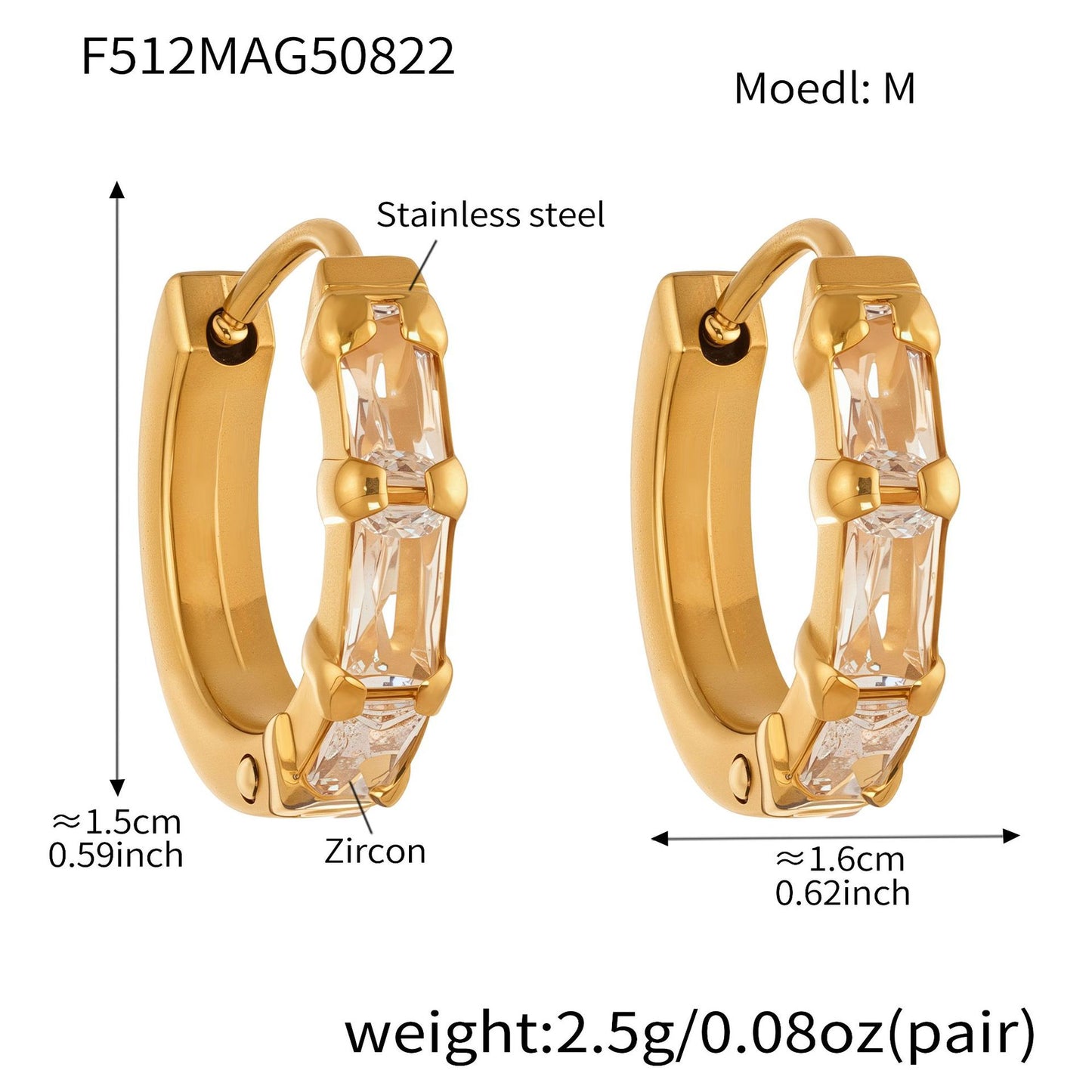 Planderful Exquisite Zircon Earrings Gold Plated Cross Women