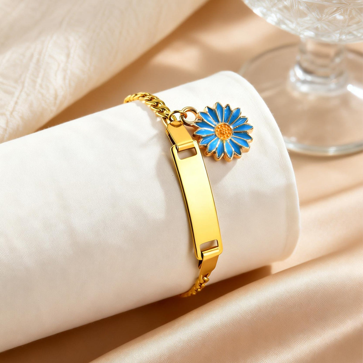 Engravable Sunflower Stainless Steel Bracelet