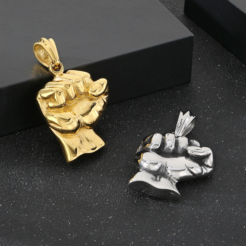Planderful Retro Fist Pendant Titanium Steel Men Necklace