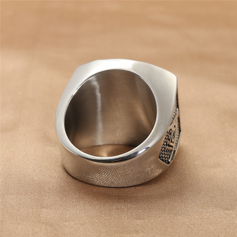 Trendy Titanium Steel Masonic Ring for Men - Retro Stainless Steel Letter Accessory