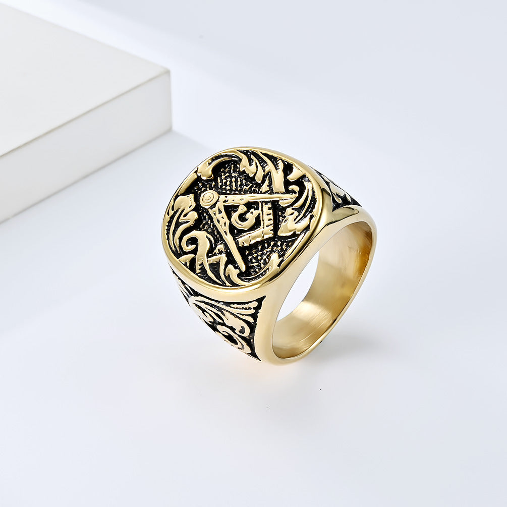 Freemasonry Titanium Steel Ring Domineering Men's Jewelry