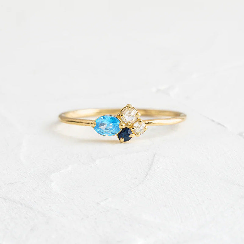 S925 Sterling Silver Japanese Ring Gold-Plated Zircon Ring