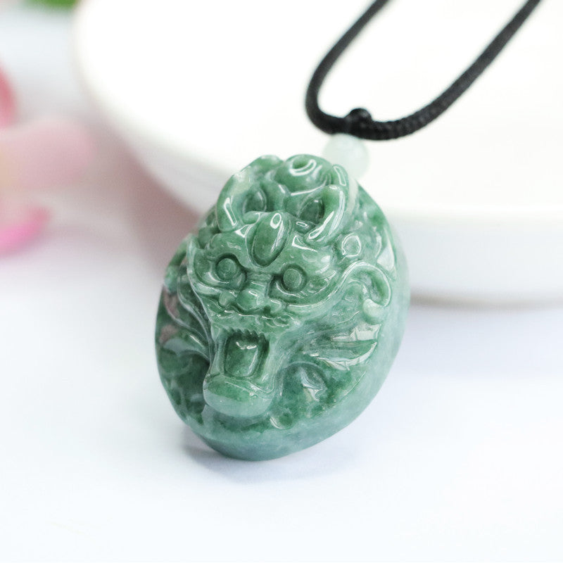 Dragon Head Oval Jade Pendant crafted in Sterling Silver - Fortune's Favor Collection