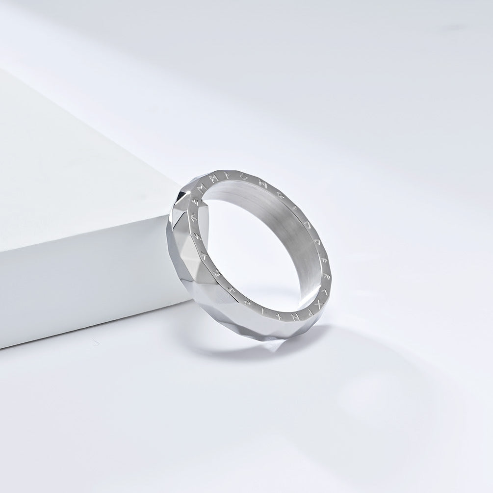 Titanium Steel Ring For Mens Nordic Retro Rhombus Viking Text Design Planderful Everyday Genie