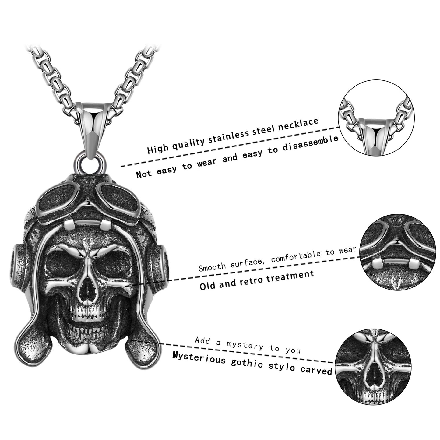 Steel Necklace – Vintage Skull Pilot Men's Necklace