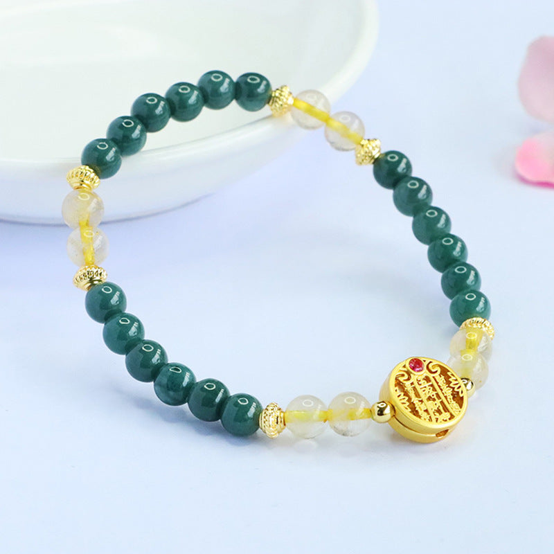 Blue Water Jadeite Golden Rutilated Quartz Beaded Bracelet
