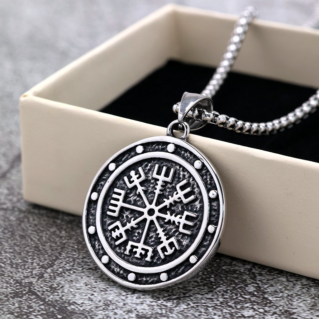 Vintage Viking Compass Stainless Steel Men's Pendant Necklace