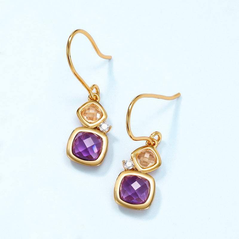 S925 Sterling Silver Crystal & Garnet Square Stud Earrings