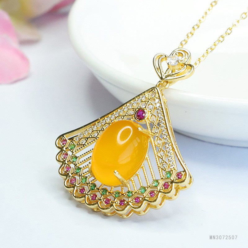Yellow Chalcedony Peacock Pendant — No Chain