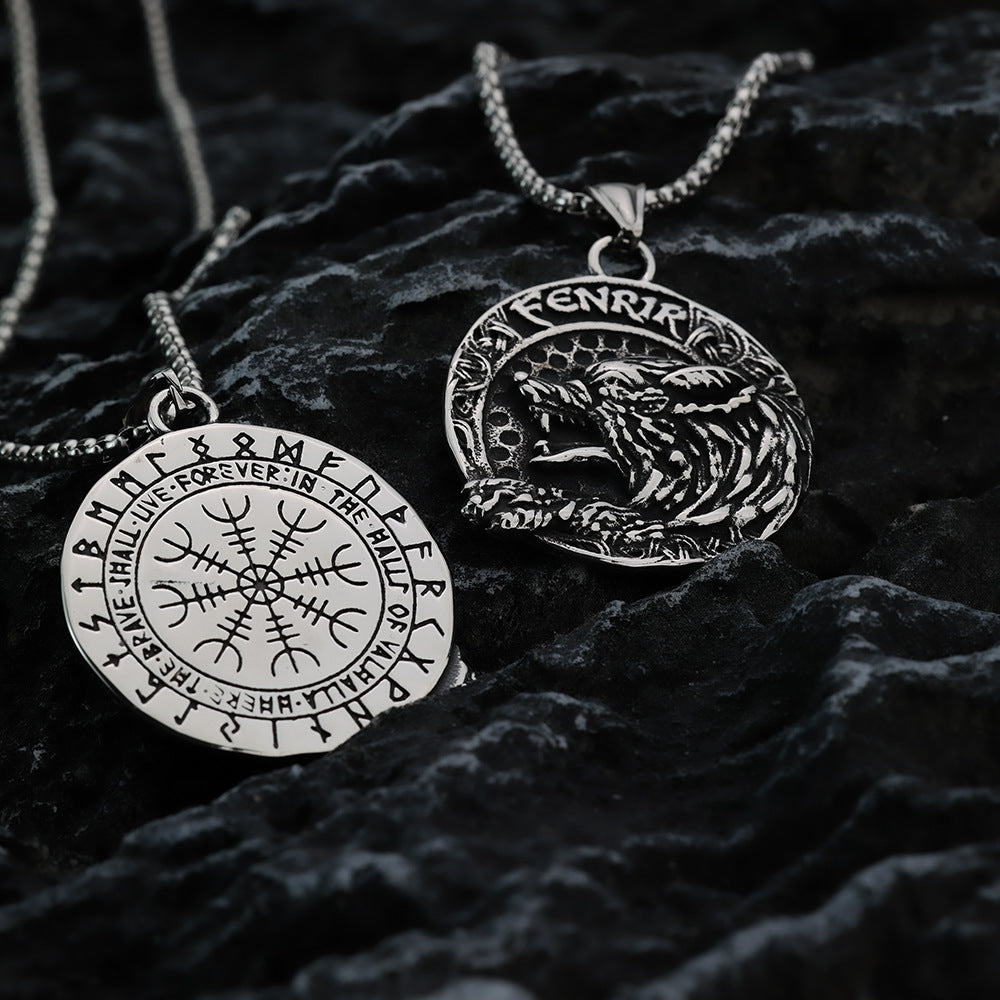 Nordic Vintage Stainless Steel Men's Pendant Viking Wolf Necklace