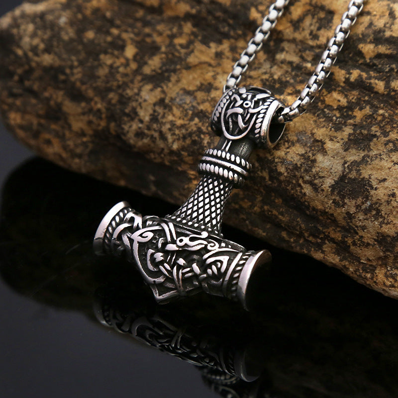 Titanium Steel Necklace Retro Dragon Hammer Pendant for Men