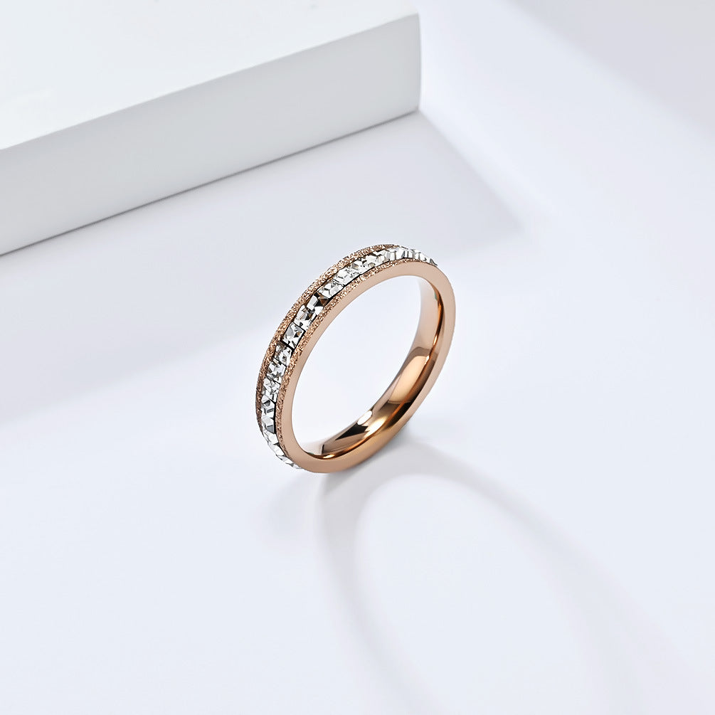 Planderful Korean Style Zircon Ring Gold Plated Titanium Steel For Women Luxurious Everyday Genie Jewelry