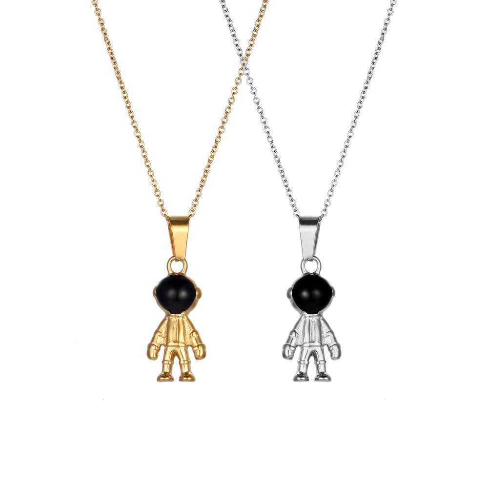 Charming Titanium Steel Robot and Astronaut Pendant Necklace in Gold and Silver