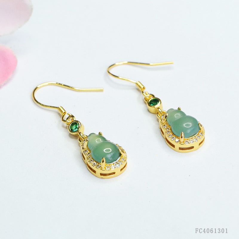 Blue-Water Jadeite Gourd Drop Earrings