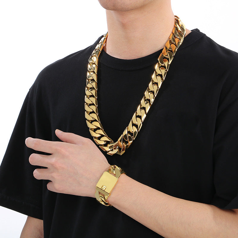 Mens Titanium Steel Cuban Chain Necklace European Style