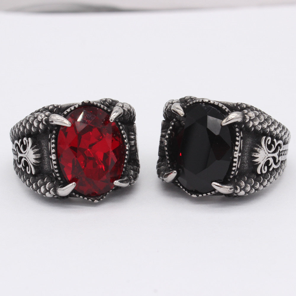 Planderful Dragon Claw Ring Titanium Steel Red Stone Unisex Jewelry for Men and Women, Bold Statement