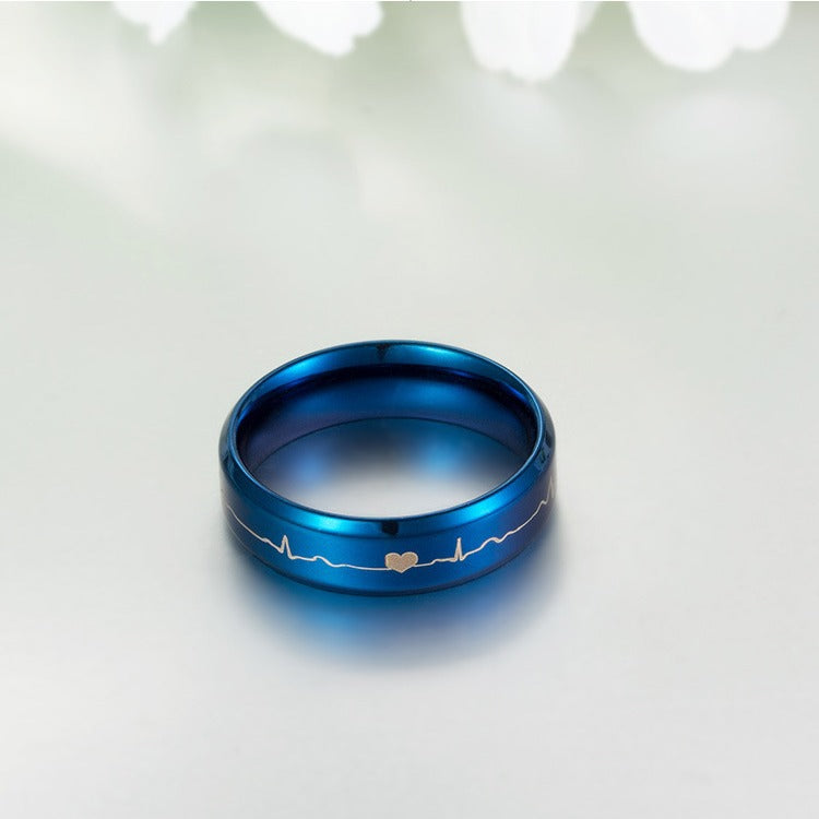 Stainless Steel Electrocardiogram Ring – Couple – Lover's Heartbeat