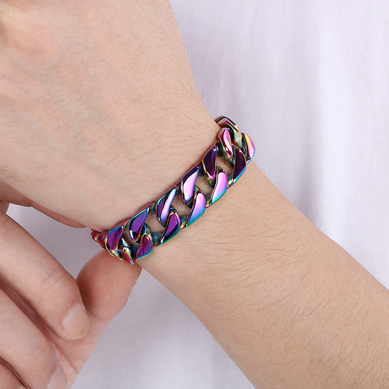 Hip-Hop Minimalist Bracelet – Vacuum Electroplated Dopamine Cut-Edge Cuban Chain