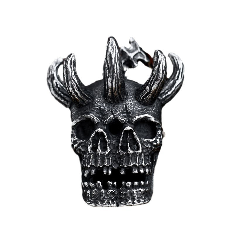 Gothic-Inspired Double Skull Pendant in Titanium Steel for Men - Retro Punk Hip Hop Jewelry Wholesale