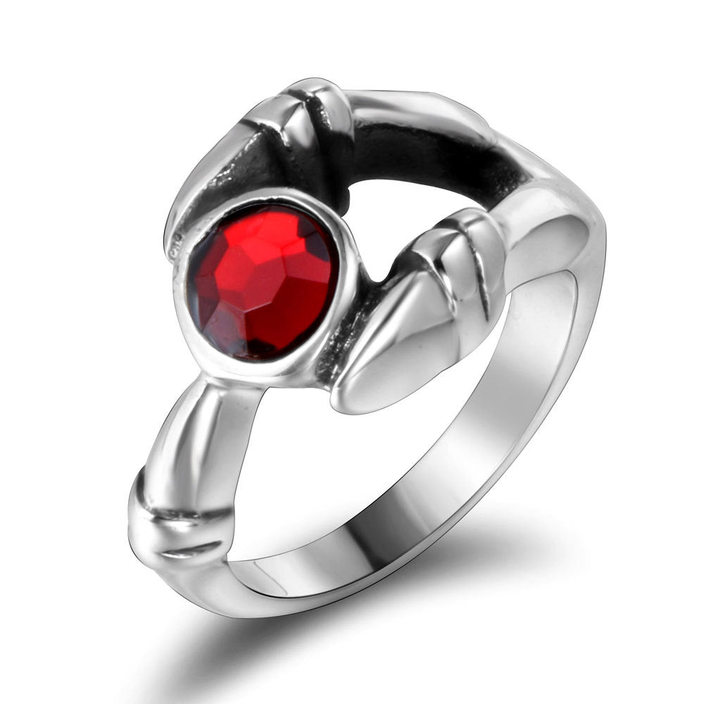 Retro Gothic Red Titanium Steel Ring for Men and Women with Zircon Accent - Trendy Domineering Fashion Ring for Index Finger