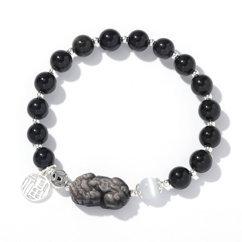 Unique and Personalized Sterling Silver Obsidian Bracelet for Girlfriends by Planderful Collection