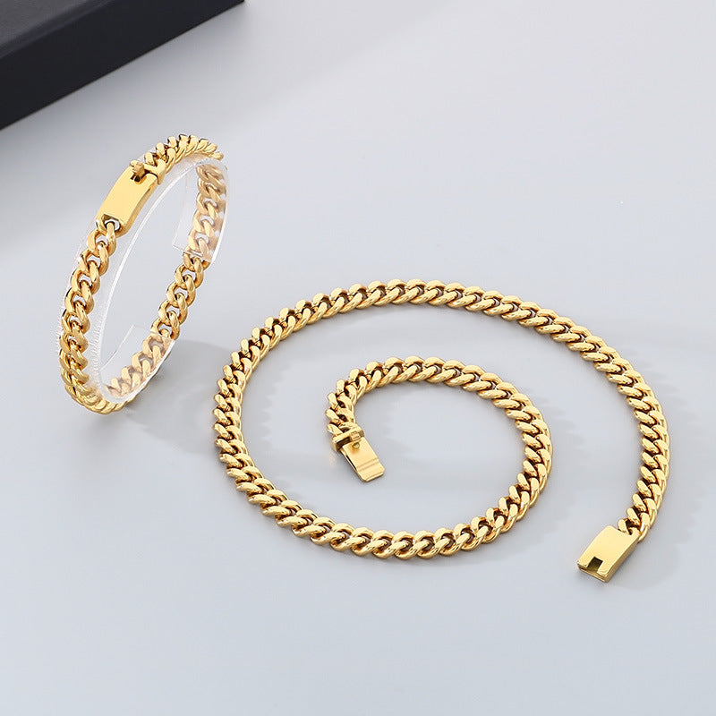 Stainless Steel Cuban Chain Bracelet Necklace For Men