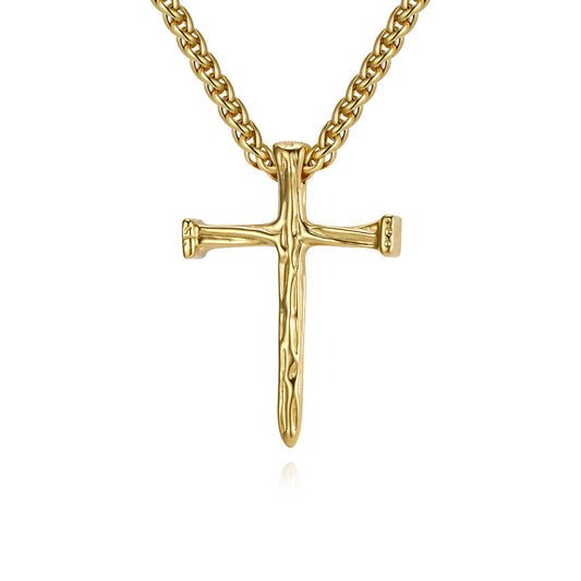Planderful Wood Grain Cross Necklace For Men Vintage European American Style Titanium Steel Pendant Jewelry