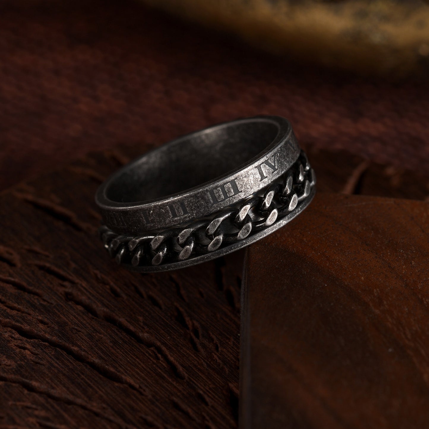Rotating Chain Ring Stainless Steel Unisex Roman Numeral Style Planderful Collection
