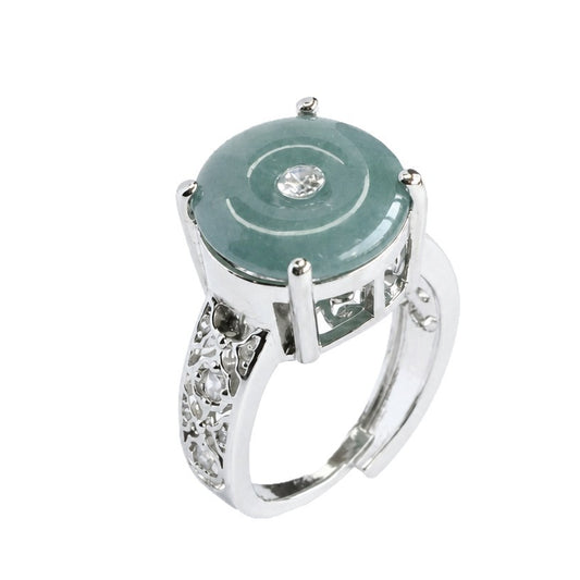 Blue-Water Jadeite Peace Buckle Ring
