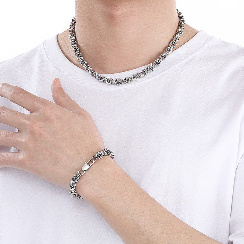 Mens Stainless Steel Twist Circle Necklace Jewelry Style