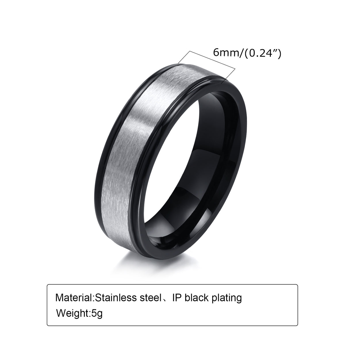 Stainless Steel Surface Sand Inner Light Groove Ring Electric Black Brushed Ring