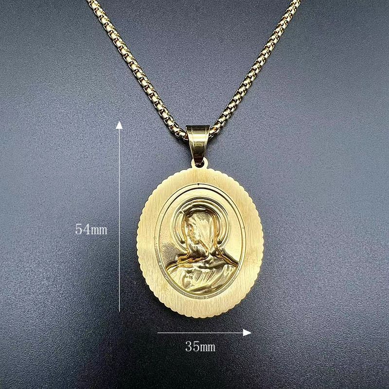 Stainless Steel Necklace - Luxury Gold Plated Virgin Pendant for Hip Hop Religious Jewelry