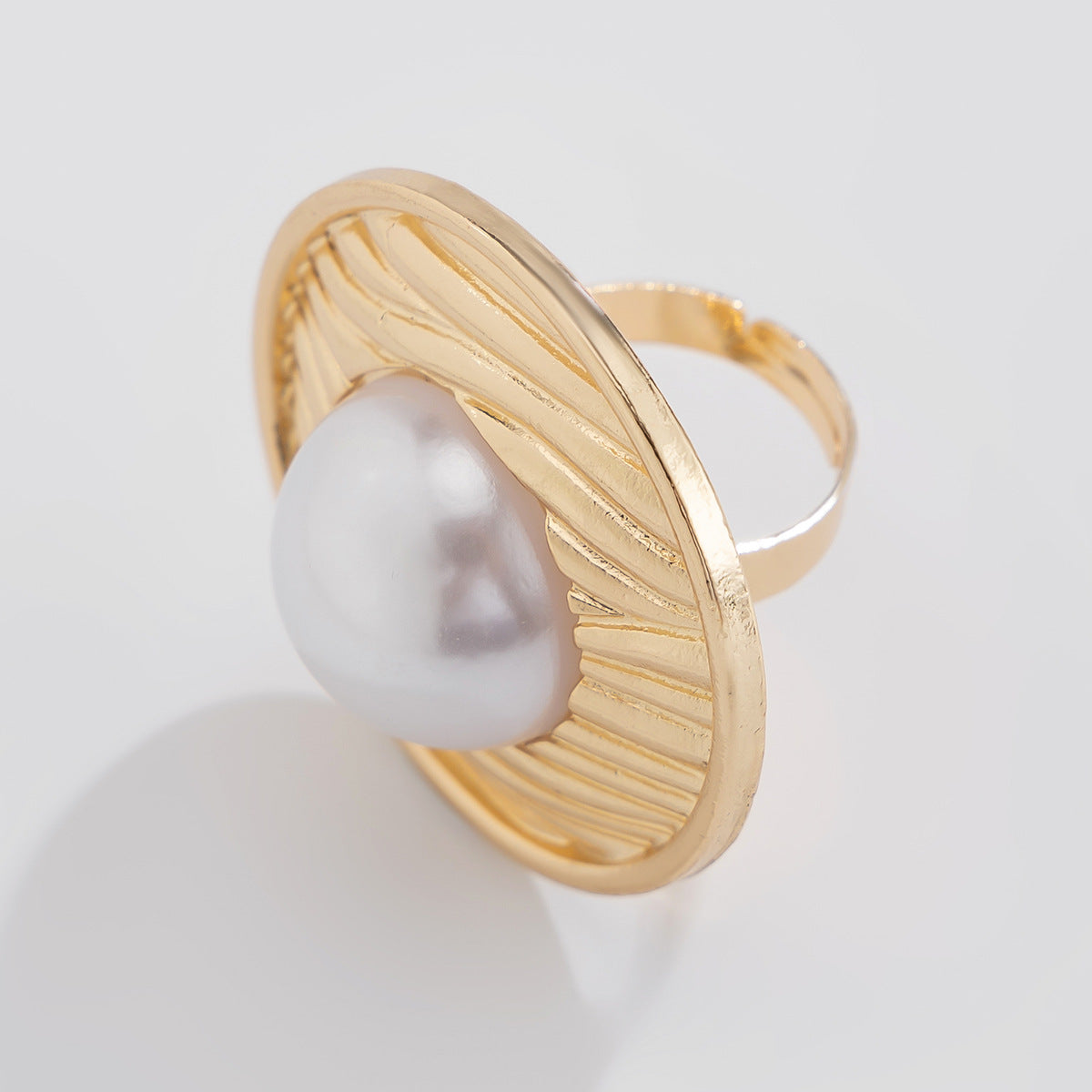 Planderful Vienna Verve Imitation Pearl Ring Open Wind Fold Metal Ring For Trendy Women And Gift Seekers