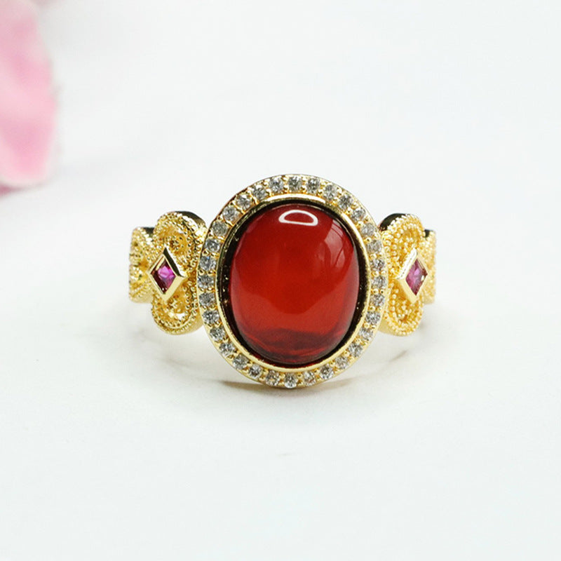 China-Chic Female Zircon Ring with Amber Halo Bow