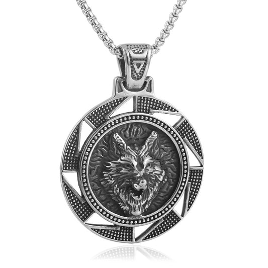 Punk Men's Titanium Steel Retro Wolf Pendant Necklace - Dual Wolf Design