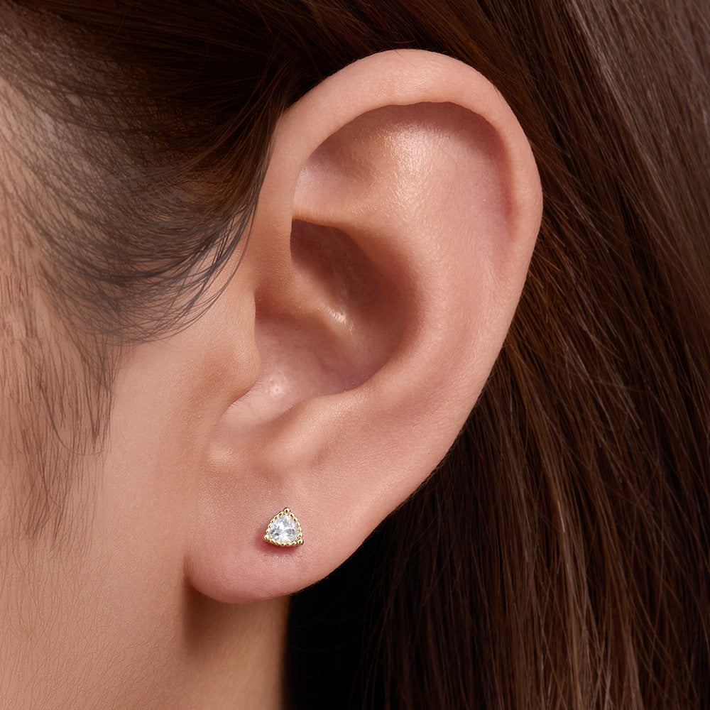 S925 Sterling Silver Earrings Korean Version Small Fresh Zircon Triangle Stud Earrings Cute