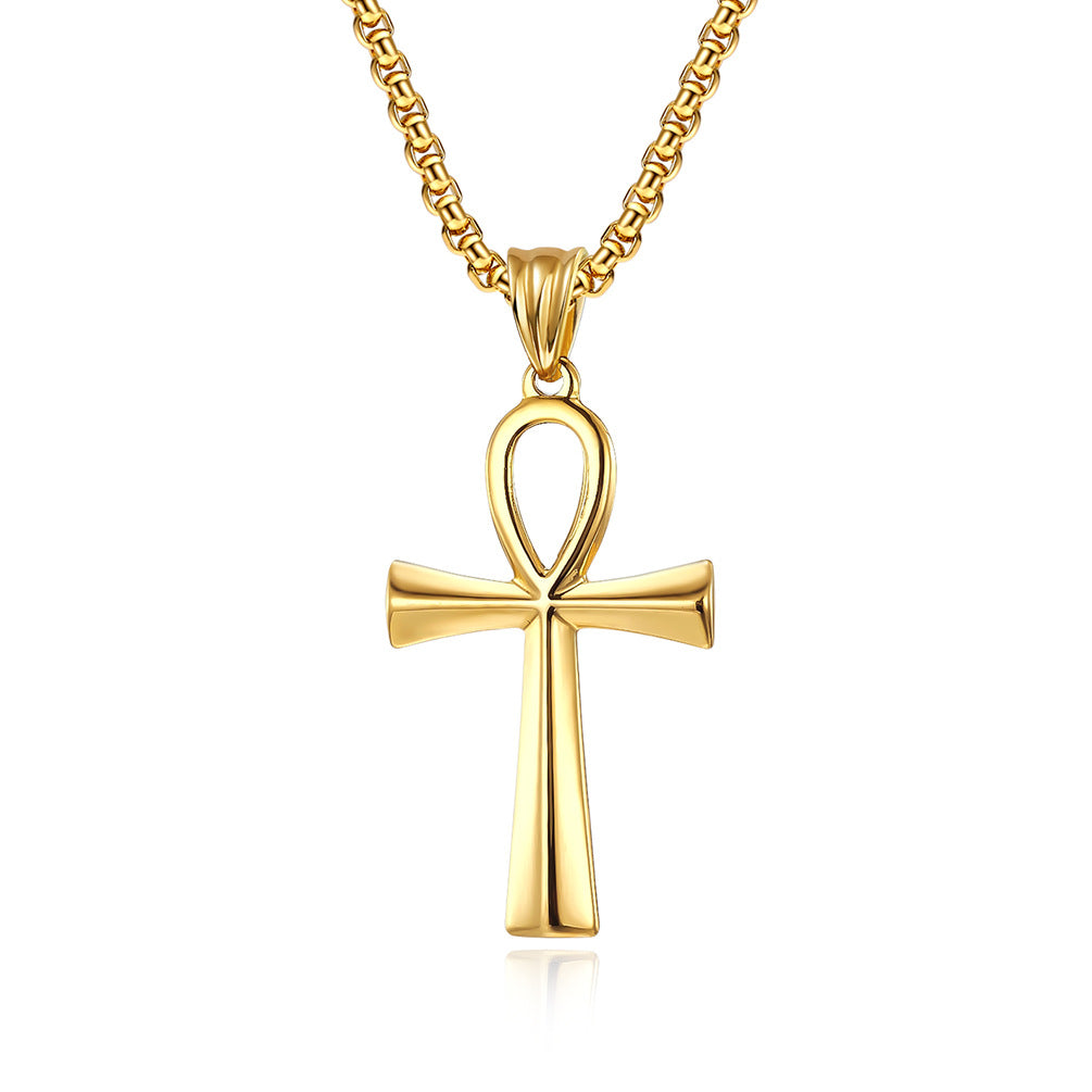 Steel Necklace – Elegant Ancient Egyptian Anka Cross Pendant For Everyday Wear And Layering