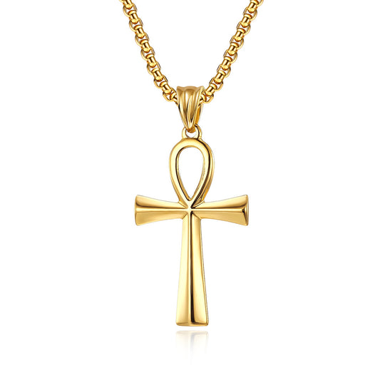 Steel Necklace – Elegant Ancient Egyptian Anka Cross Pendant For Everyday Wear And Layering