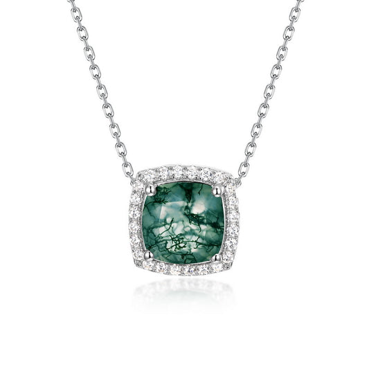 Planderful Jewelry Moss Agate Necklace Sterling Silver