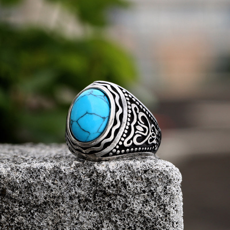 Turquoise Vintage-Inspired Titanium Steel Ring for Men - Customizable Stainless Steel Design